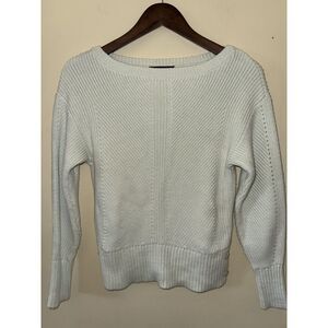 Ann Taylor Petite SP Cream Chevron Knit Sweater Side Button Accent Cotton Blend